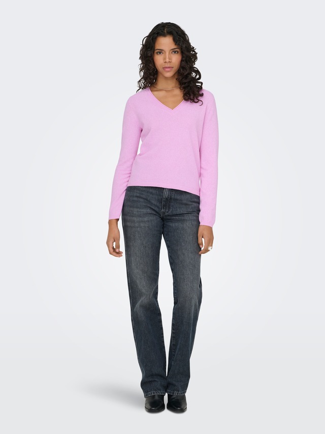 ONLY V-Ausschnitt-Pullover »ONLLOYAL LIFE LS V-NECK PULLO KNT NOOS« Materialmix