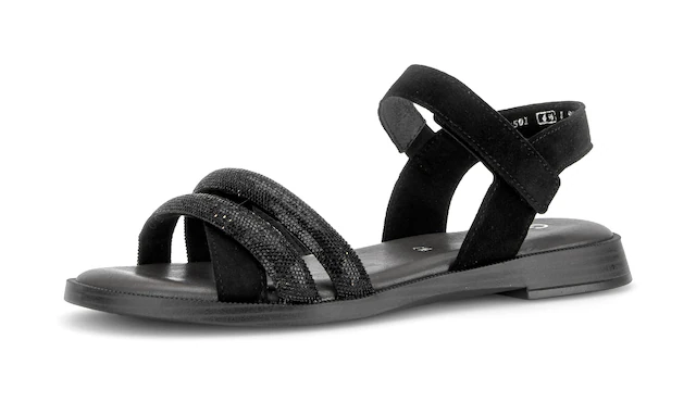 Gabor Riemchensandale Blockabsatz, Sandalette, Sommerschuh mit glänzenden Schmucksteinen