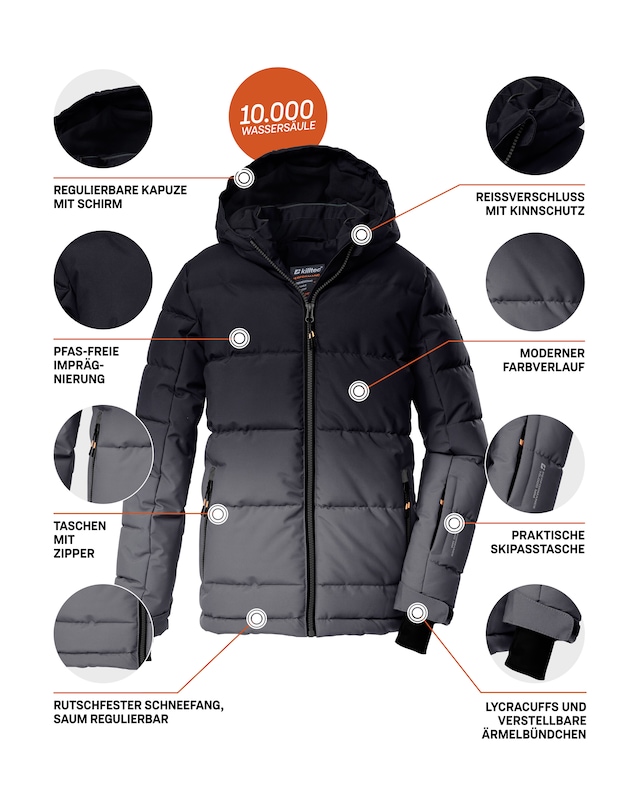 Killtec Skijacke »KSW 382 BYS SKI QLTD JCKT« Wasserabweisende, winddichte Winterjacke mit regulierbarer Kapuze