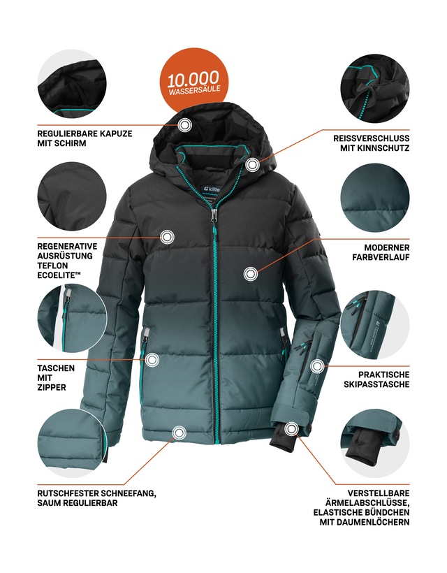 Killtec Skijacke »KSW 382 BYS SKI QLTD JCKT« Wasserabweisende, winddichte Winterjacke mit regulierbarer Kapuze
