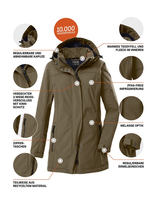 G.I.G.A. DX by killtec Softshellparka »GW 36 WMN SFTSHLL PRK« Softshellparka: wasserdicht, Teddyfell, 2-Wege-Reißverschluss