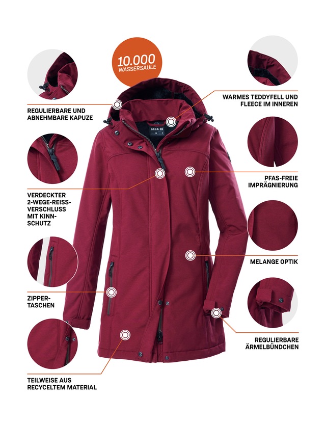 G.I.G.A. DX by killtec Softshellparka »GW 36 WMN SFTSHLL PRK« Softshellparka: wasserdicht, Teddyfell, 2-Wege-Reißverschluss
