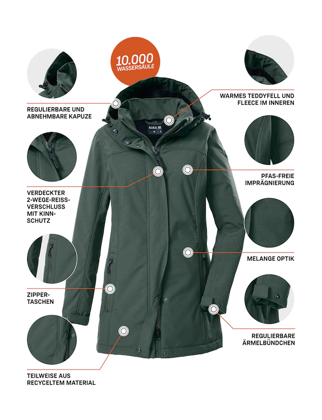 G.I.G.A. DX by killtec Softshellparka »GW 36 WMN SFTSHLL PRK« Softshellparka: wasserdicht, Teddyfell, 2-Wege-Reißverschluss