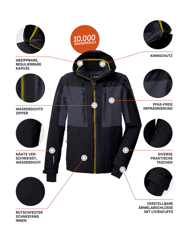 Killtec Skijacke »KSW 47 MN SKI JCKT« Herren Skijacke: wasserdicht, atmungsaktiv, abnehmbare Kapuze