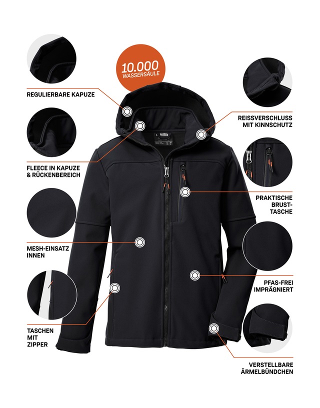 Killtec Softshelljacke »KOW 226 BYS SFTSHLL JCKT« Wind- und wasserabweisende Kinder-Softshelljacke, Fleece, Reflektoren