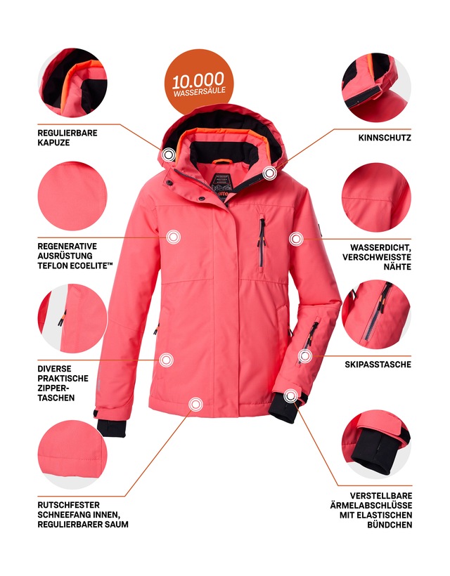 Killtec Skijacke »KSW 205 GRLS SKI JCKT« Wasserdichte, atmungsaktive Ski-Jacke mit verstellbarer Kapuze