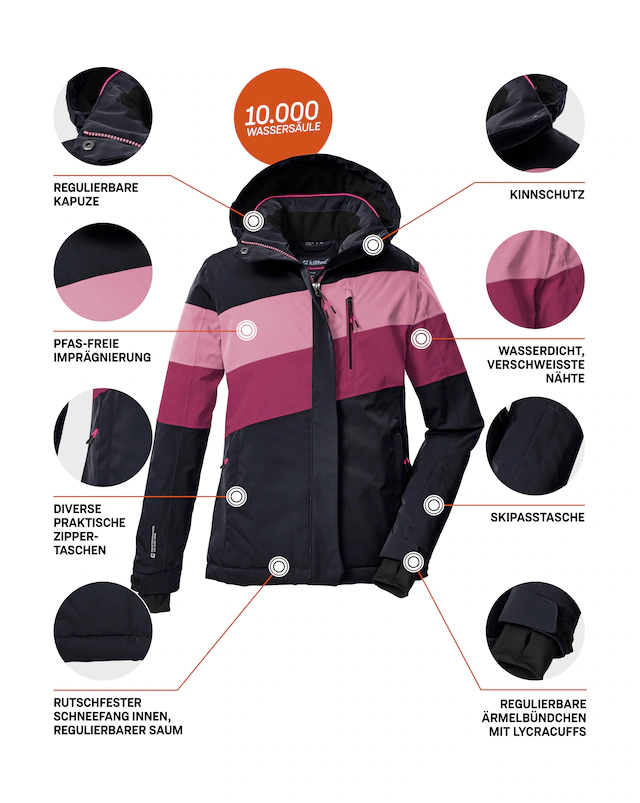 Killtec Skijacke »KSW 197 GRLS SKI JCKT« Wasserdicht, atmungsaktiv, verstellbare Kapuze, viele Taschen