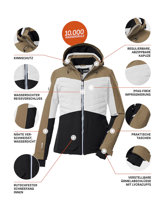 Killtec Skijacke »KSW 30 WMN SKI JCKT« Damen Skijacke: wasserdicht, atmungsaktiv, Colourblock-Design