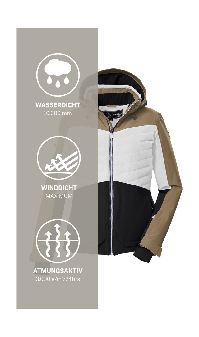 Killtec Skijacke »KSW 30 WMN SKI JCKT« Damen Skijacke: wasserdicht, atmungsaktiv, Colourblock-Design