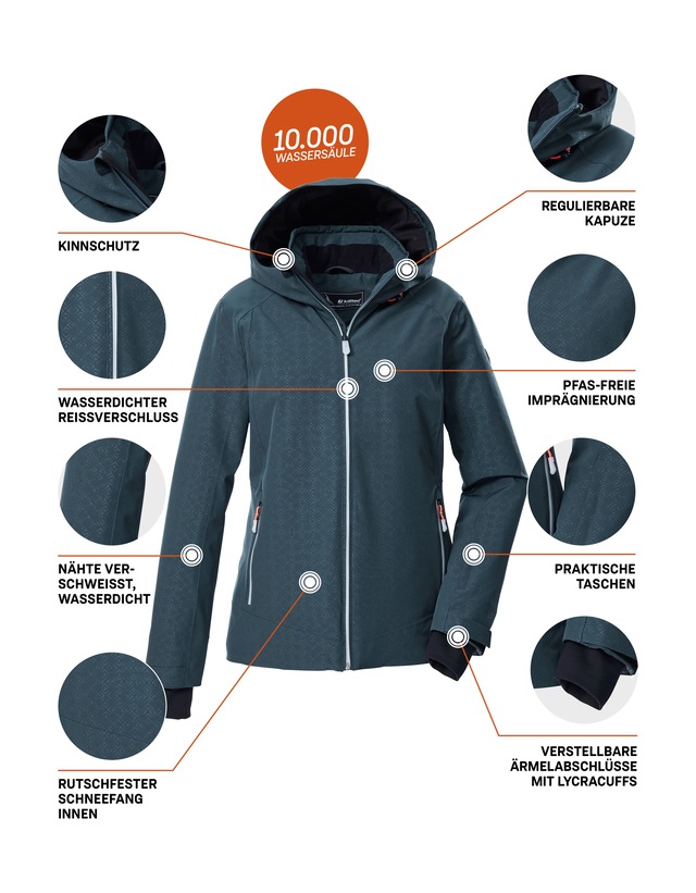 Killtec Skijacke »KSW 33 WMN SKI JCKT« Damen Skijacke: wasserdicht, atmungsaktiv, viele Taschen