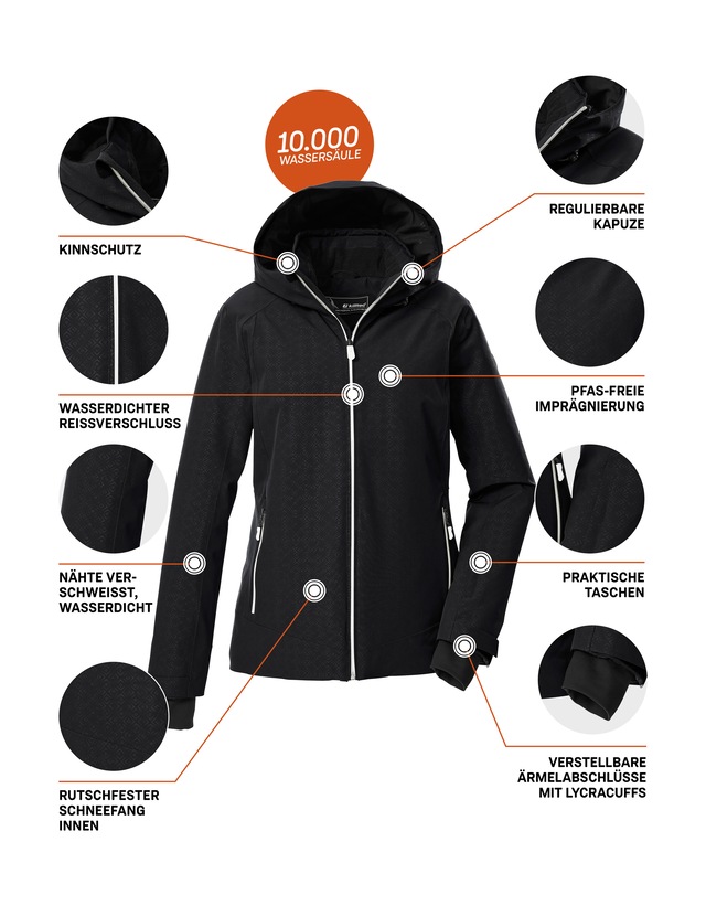 Killtec Skijacke »KSW 33 WMN SKI JCKT« Damen Skijacke: wasserdicht, atmungsaktiv, viele Taschen