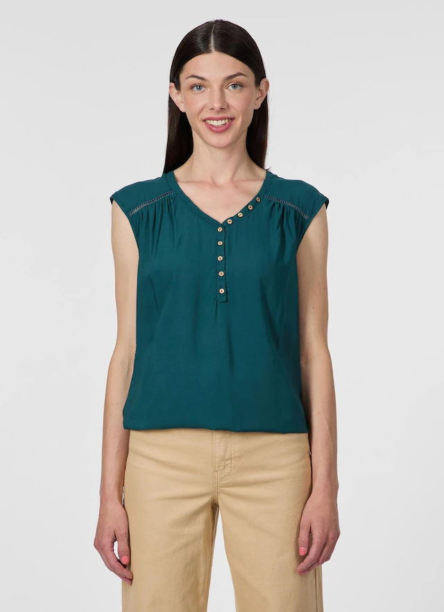 Ragwear V-Shirt »SALTTY« Viskose mit Gummizug am Saum und Knopfleiste