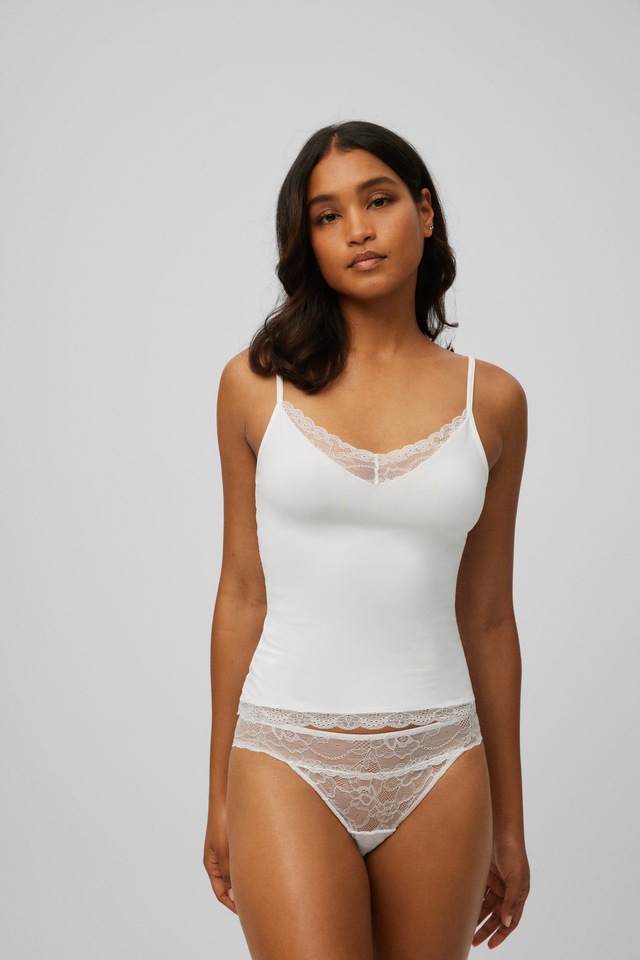 YSABEL MORA Spaghettitop elastisch, Spitzeneinsatz, schmale Träger, femininer Stil