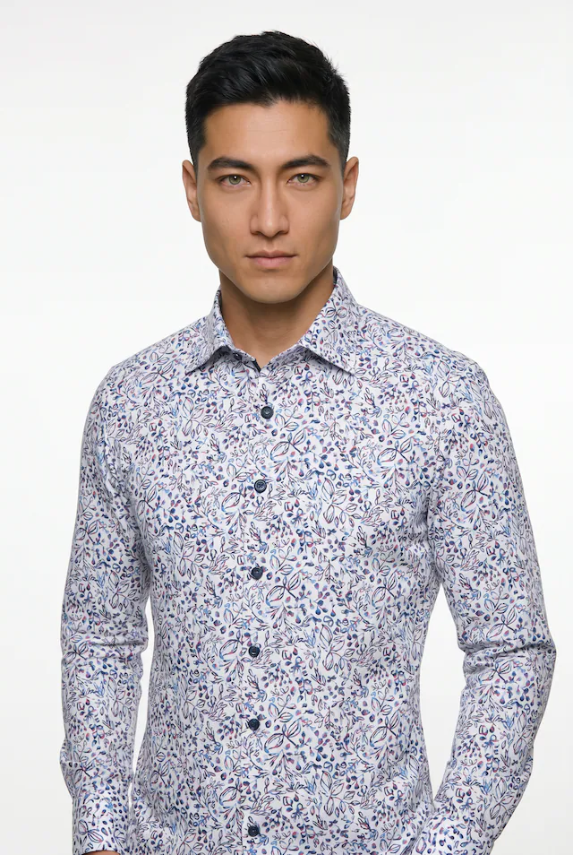 MARVELIS Langarmhemd New York Kentkragen, floraler Print, body fit