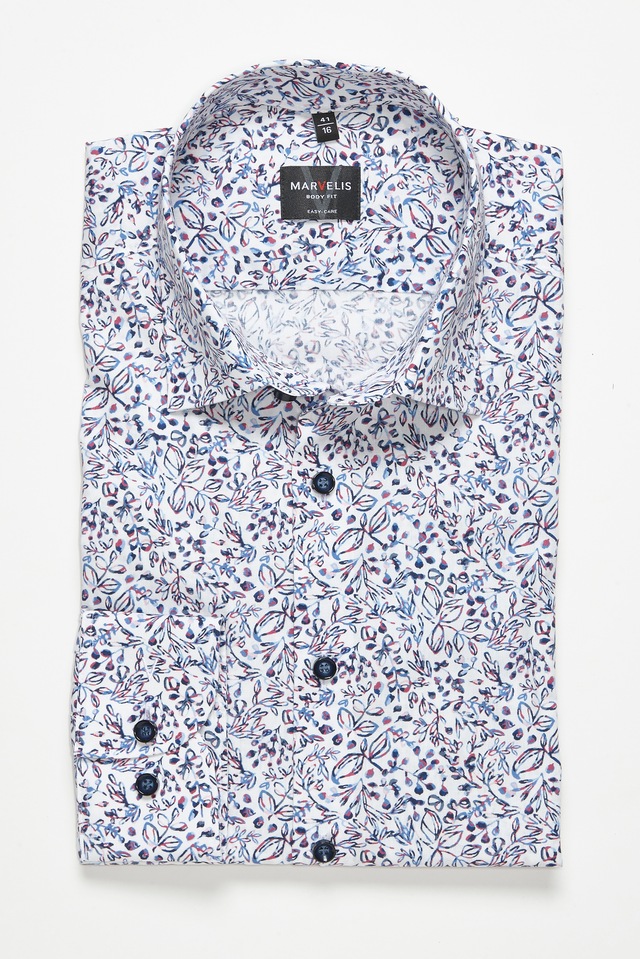 MARVELIS Langarmhemd New York Kentkragen, floraler Print, body fit