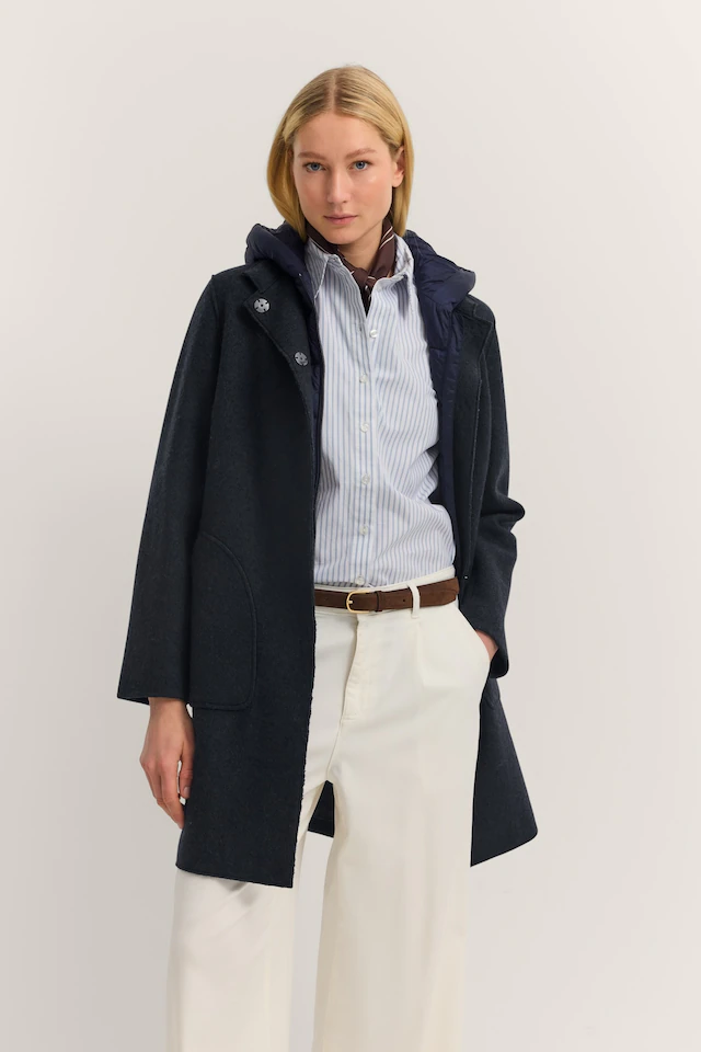 bugatti Wollmantel »Modern Fit« mit Kapuze & herausnehmbarer Weste