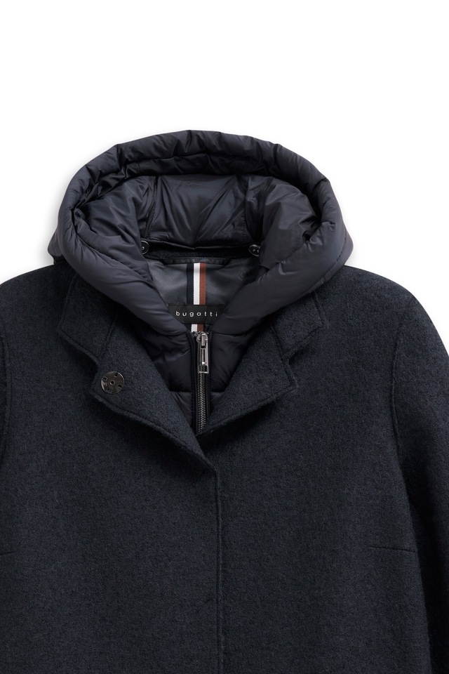 bugatti Wollmantel »Modern Fit« mit Kapuze & herausnehmbarer Weste