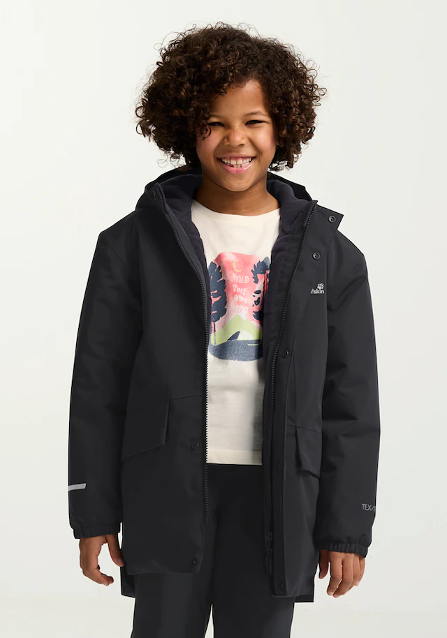 Jack Wolfskin Outdoorjacke »CANVEY JKT KIDS« mit Kapuze für Kinder, mit Kapuze, wasserdicht, winddicht, atmungsaktiv, wärmend