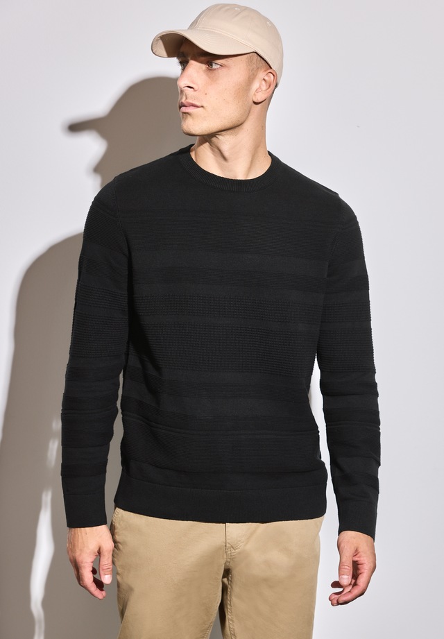 STREET ONE MEN Rundhalspullover aus reiner Baumwolle