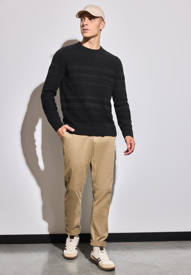 STREET ONE MEN Rundhalspullover aus reiner Baumwolle