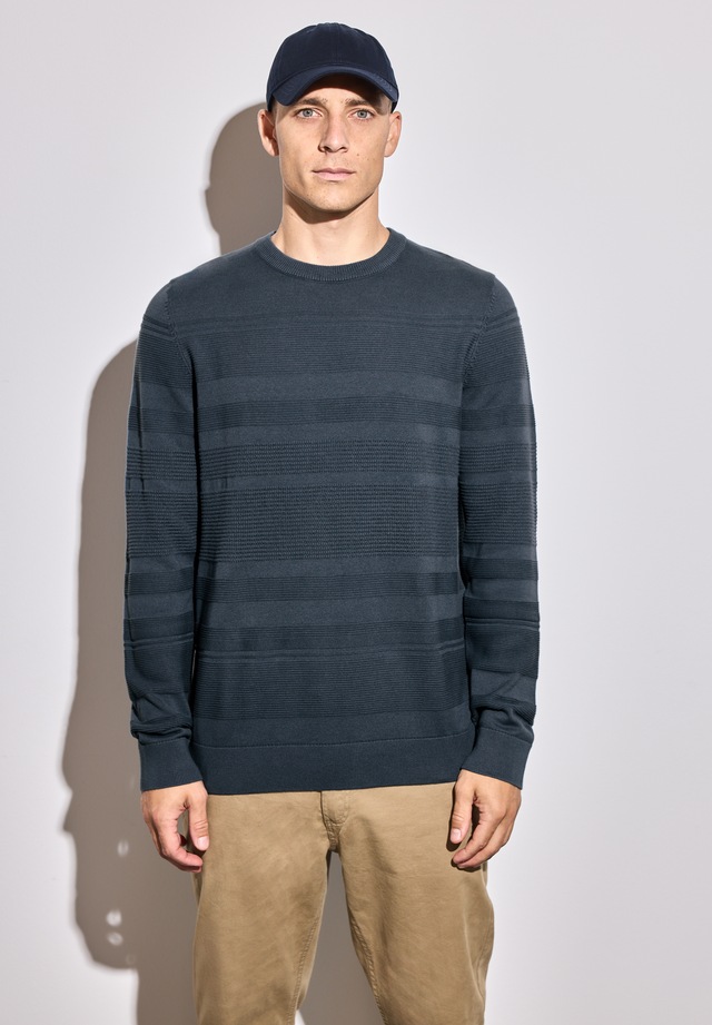 STREET ONE MEN Rundhalspullover aus reiner Baumwolle