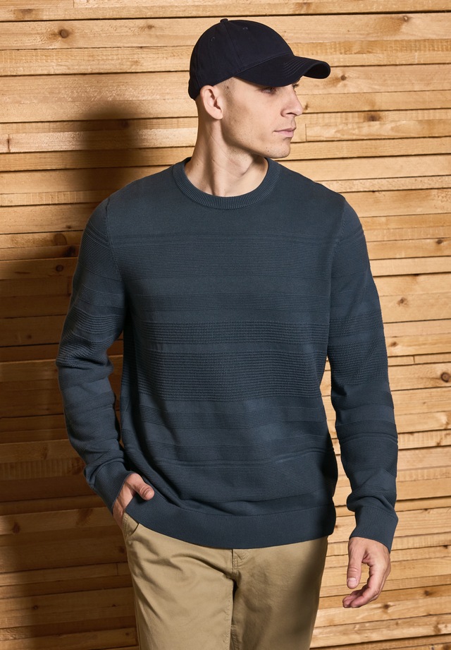 STREET ONE MEN Rundhalspullover aus reiner Baumwolle