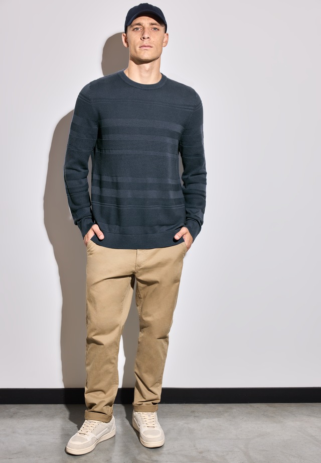 STREET ONE MEN Rundhalspullover aus reiner Baumwolle