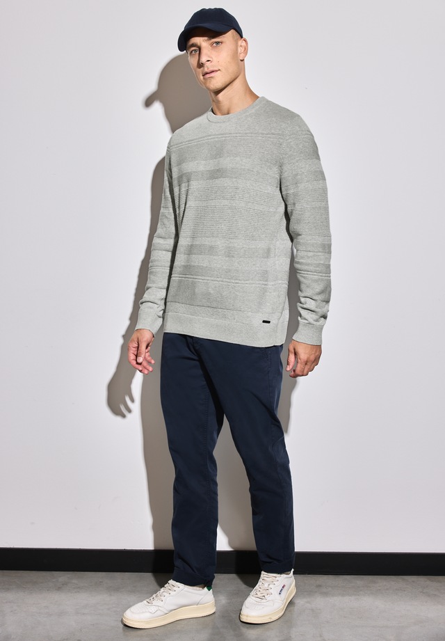STREET ONE MEN Rundhalspullover aus reiner Baumwolle