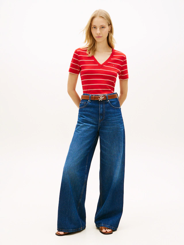 Tommy Hilfiger T-Shirt »SLIM CODY V-NECK SHORT SLEEVE« aus Baumwolle, Logostickerei, gestreift
