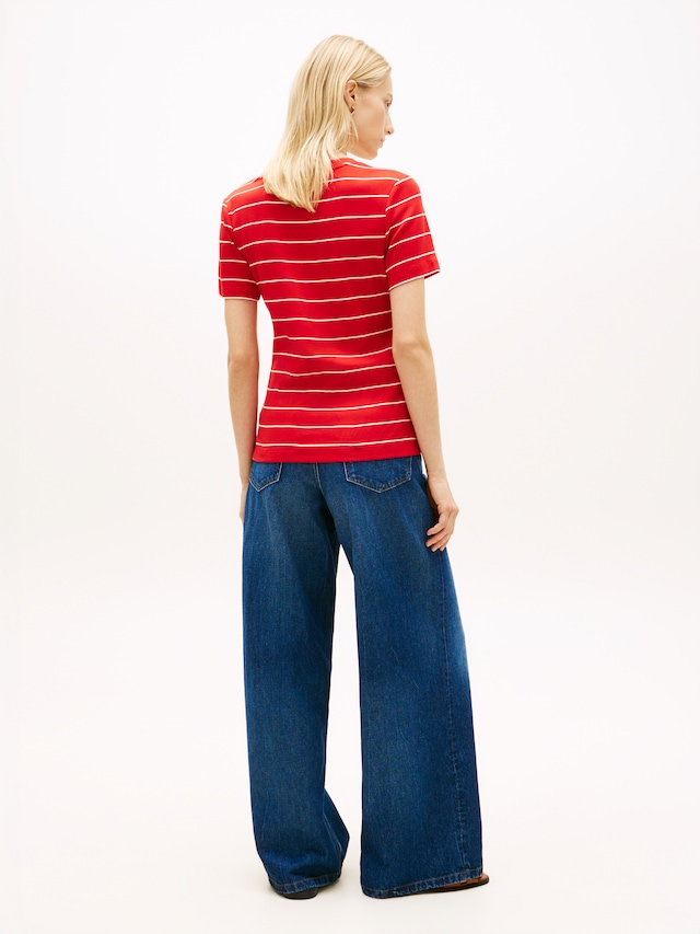 Tommy Hilfiger T-Shirt »SLIM CODY V-NECK SHORT SLEEVE« aus Baumwolle, Logostickerei, gestreift