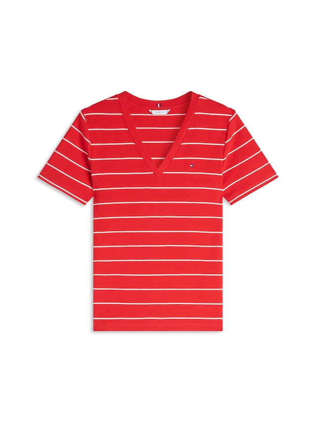 Tommy Hilfiger T-Shirt »SLIM CODY V-NECK SHORT SLEEVE« aus Baumwolle, Logostickerei, gestreift