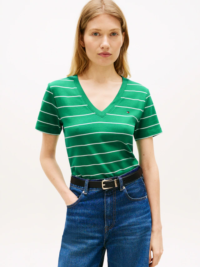 Tommy Hilfiger T-Shirt »SLIM CODY V-NECK SHORT SLEEVE« aus Baumwolle, Logostickerei, gestreift