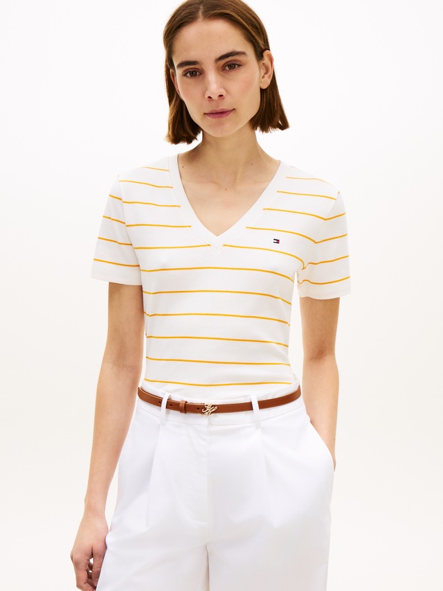 Tommy Hilfiger T-Shirt »SLIM CODY V-NECK SHORT SLEEVE« aus Baumwolle, Logostickerei, gestreift