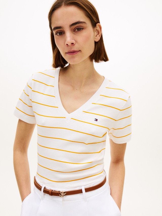 Tommy Hilfiger T-Shirt »SLIM CODY V-NECK SHORT SLEEVE« aus Baumwolle, Logostickerei, gestreift