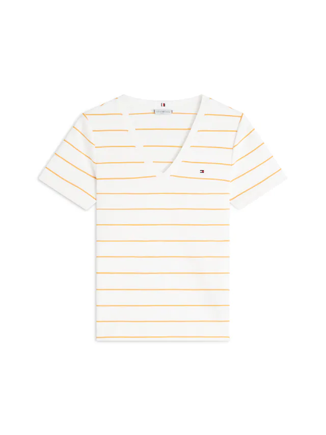 Tommy Hilfiger T-Shirt »SLIM CODY V-NECK SHORT SLEEVE« aus Baumwolle, Logostickerei, gestreift