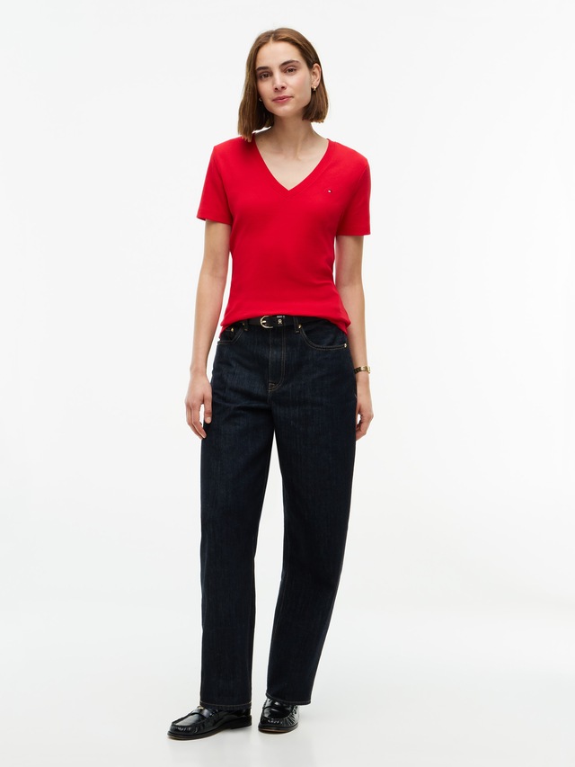 Tommy Hilfiger T-Shirt »SLIM CODY V-NECK SHORT SLEEVE« aus Baumwolle, Logostickerei, gestreift