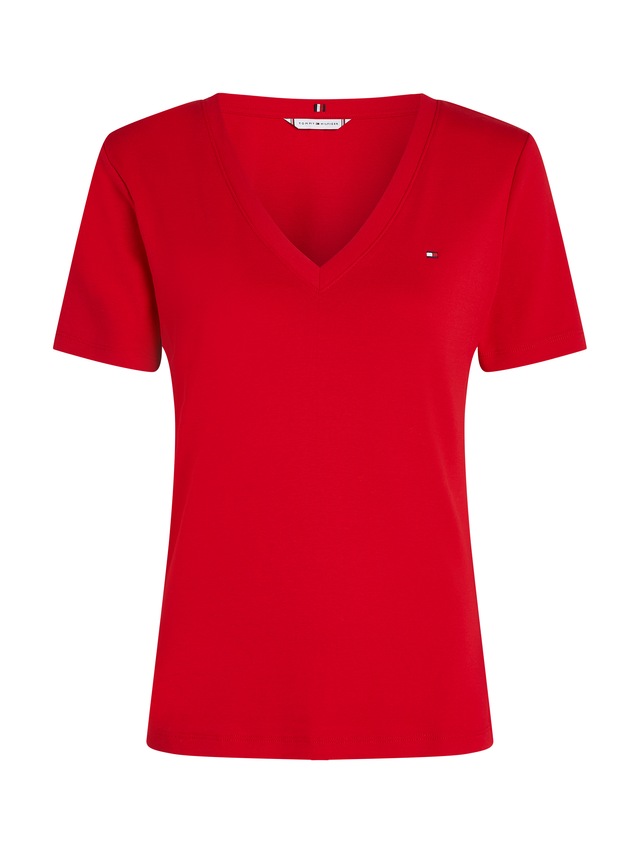 Tommy Hilfiger T-Shirt »SLIM CODY V-NECK SHORT SLEEVE« aus Baumwolle, Logostickerei, gestreift
