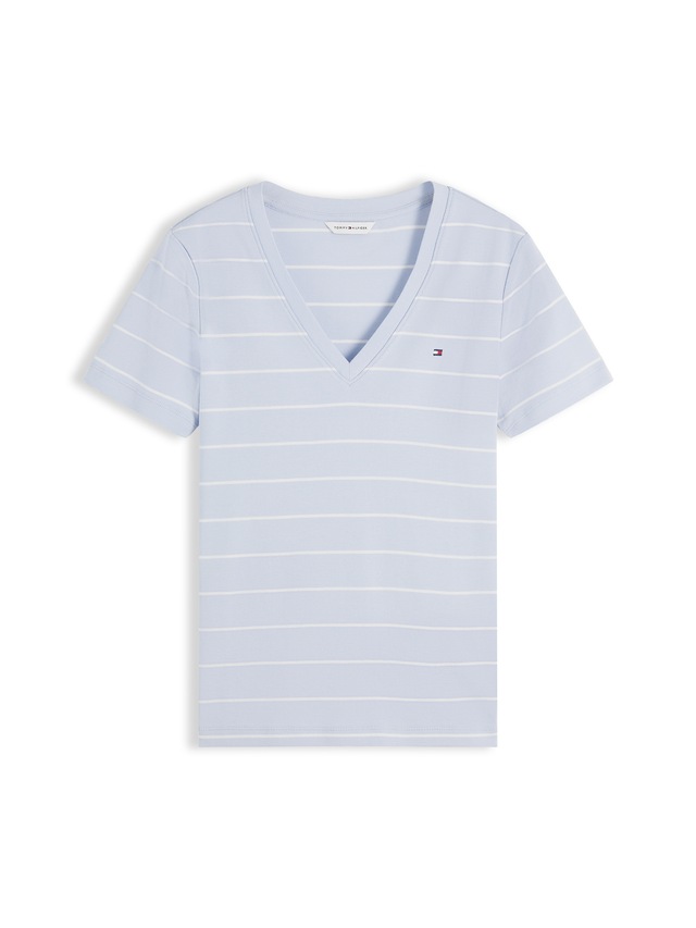 Tommy Hilfiger T-Shirt »SLIM CODY V-NECK SHORT SLEEVE« aus Baumwolle, Logostickerei, gestreift