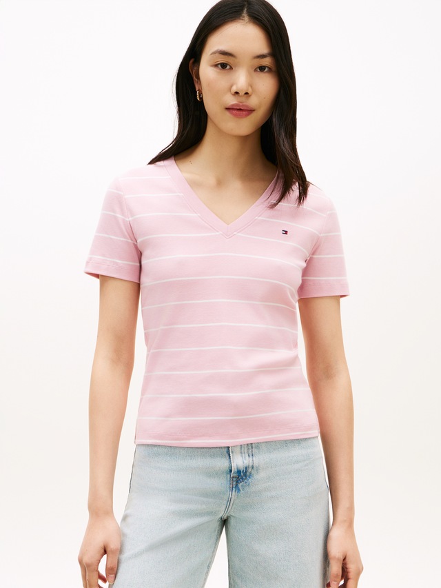 Tommy Hilfiger T-Shirt »SLIM CODY V-NECK SHORT SLEEVE« aus Baumwolle, Logostickerei, gestreift