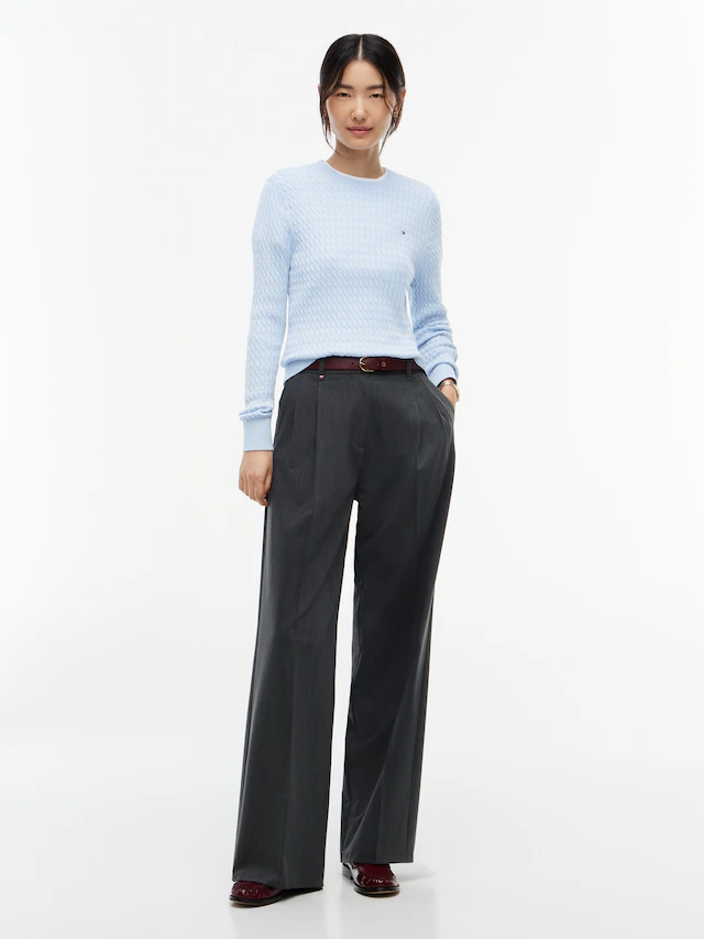 Tommy Hilfiger Rundhalspullover »CO CABLE C-NK LS SWEATER« Baumwolle, mit Zopfmuster, Regular Fit