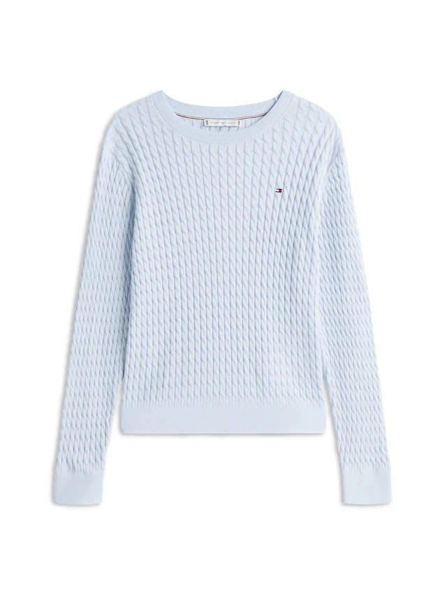 Tommy Hilfiger Rundhalspullover »CO CABLE C-NK LS SWEATER« Baumwolle, mit Zopfmuster, Regular Fit