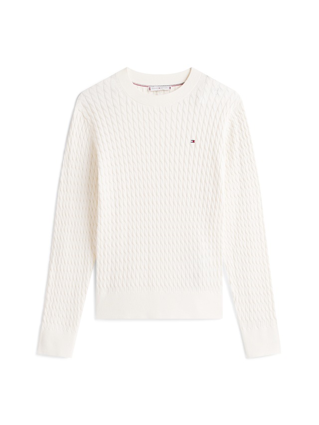 Tommy Hilfiger Rundhalspullover »CO CABLE C-NK LS SWEATER« Baumwolle, mit Zopfmuster, Regular Fit