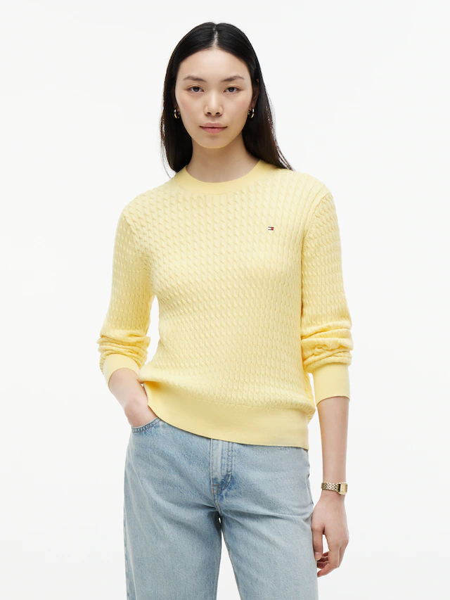 Tommy Hilfiger Rundhalspullover »CO CABLE C-NK LS SWEATER« Baumwolle, mit Zopfmuster, Regular Fit