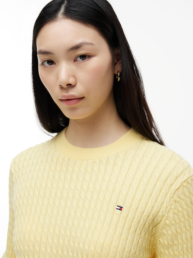 Tommy Hilfiger Rundhalspullover »CO CABLE C-NK LS SWEATER« Baumwolle, mit Zopfmuster, Regular Fit