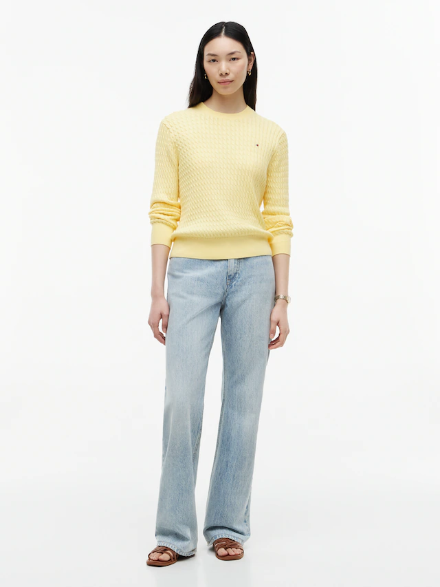 Tommy Hilfiger Rundhalspullover »CO CABLE C-NK LS SWEATER« Baumwolle, mit Zopfmuster, Regular Fit