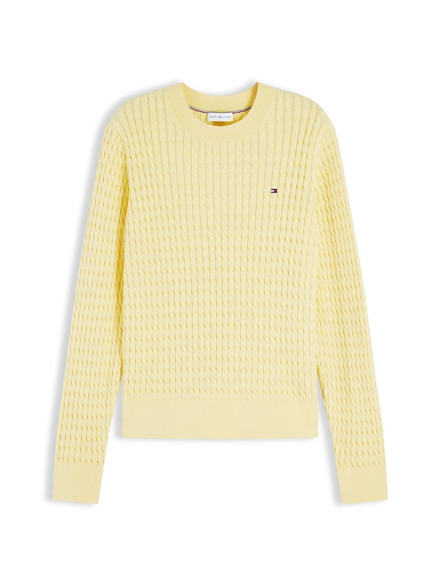 Tommy Hilfiger Rundhalspullover »CO CABLE C-NK LS SWEATER« Baumwolle, mit Zopfmuster, Regular Fit