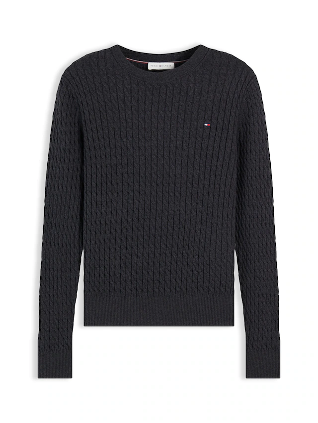 Tommy Hilfiger Rundhalspullover »CO CABLE C-NK LS SWEATER« Baumwolle, mit Zopfmuster, Regular Fit