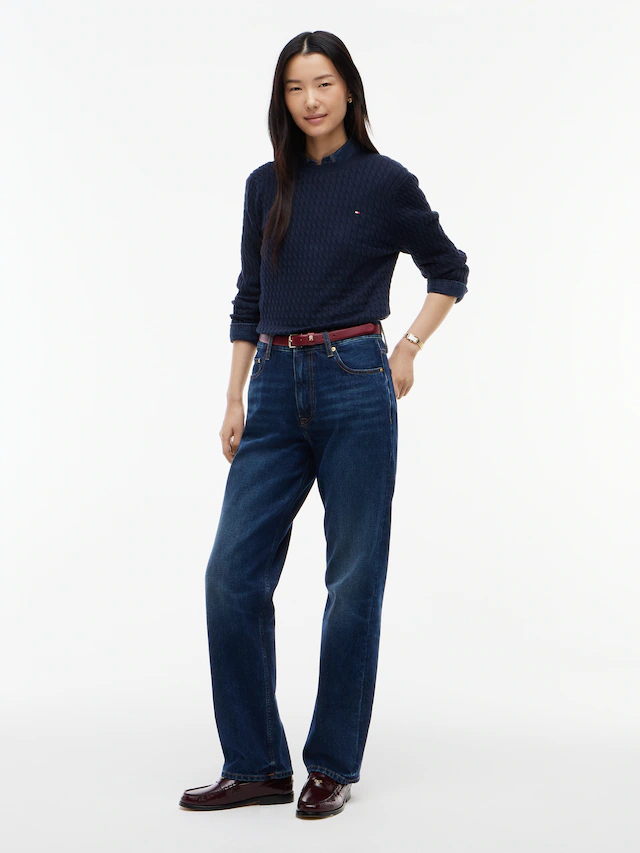 Tommy Hilfiger Rundhalspullover »CO CABLE C-NK LS SWEATER« Baumwolle, mit Zopfmuster, Regular Fit