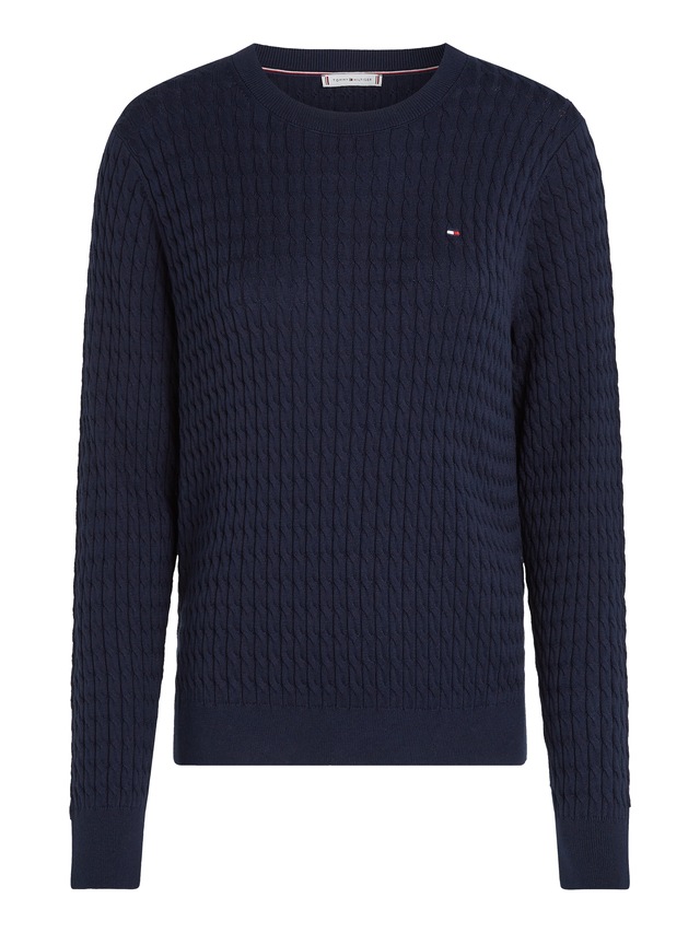 Tommy Hilfiger Rundhalspullover »CO CABLE C-NK LS SWEATER« Baumwolle, mit Zopfmuster, Regular Fit