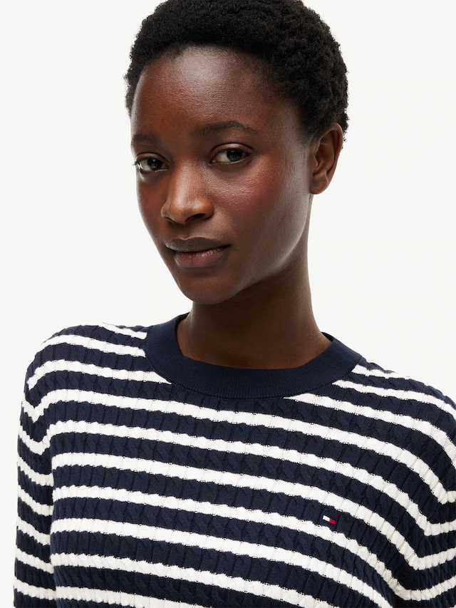 Tommy Hilfiger Rundhalspullover »CO CABLE C-NK LS SWEATER« Baumwolle, mit Zopfmuster, Regular Fit